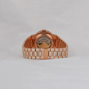 Mouvement à quartz fabriqué avec diamant Moissanite ton or rose rond montre de luxe fonction date en acier inoxydable pour hommes et femmes - Product Image 4