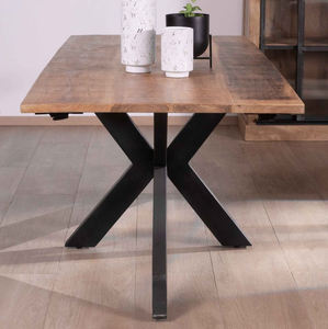 Industrial Extendable Mango Wooden & Metal Base Home <b>Kitchen</b> Restaurant Use Dining <b>Table</b> With <b>Folding</b> Natural & Black Finish - Product Image 2