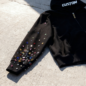 Sweat à capuche pour homme, best-seller, hiver, molleton épais, doublure polaire, manches longues, avec logo personnalisé et strass, en coton - Product Image 4