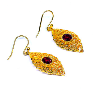 Elegant 925 Sterling Silver Hoop <b>Earrings</b> Handmade Women's Wedding & Party Wear with Gold Plating & <b>Garnet</b> Gemstone - Product Image 1
