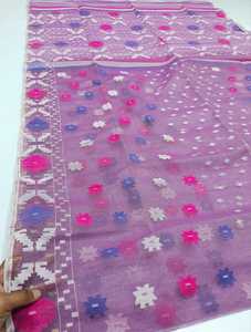 Offre Spéciale Nouveau Deshi Dhakai Jamdani Sharee Qualité d'exportation pour les femmes JAMDANI TISSU Bleu ROUGE VERT Doré Bleu Ciel du Bangladesh - Product Image 6