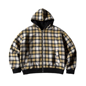 Sweat à capuche réversible brodé pour l'hiver, vente en gros, en coton épais 100%, coupe oversize, style streetwear à carreaux, avec impression sérigraphiée - Product Image 1