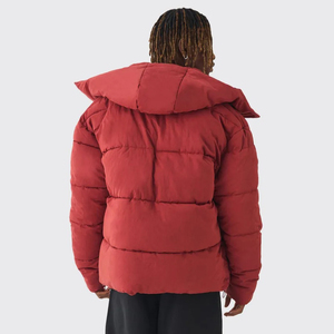 Chaqueta de invierno para hombre con logotipo personalizado, capucha de nailon, Abrigo acolchado ligero de plumas de pato, Abrigo acolchado con capucha para exteriores, logotipo frontal - Product Image 5