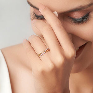 14K oro amarillo delicado 0,27 Ct corte Moissanite apilamiento banda de boda mínimo a juego nupcial eternidad pavé anillo anillos de piedras preciosas - Product Image 5