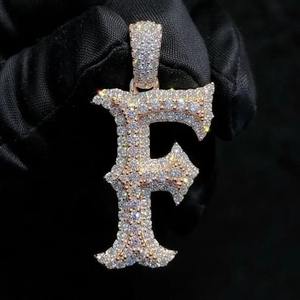 Collier Pendentif Lettre Personnalisé pour Homme F en Argent Sterling 925, Moissanite Sertie en Canal, Alphabet Glacé, Perle d'Eau Douce, Tendance Hip Hop - Product Image 3