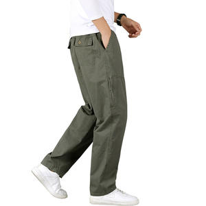 Venta al por mayor Color sólido 100% algodón pantalones tácticos para hombres pantalones sueltos rectos de talla grande pantalones casuales con cintura escalonada para hombre - Product Image 1