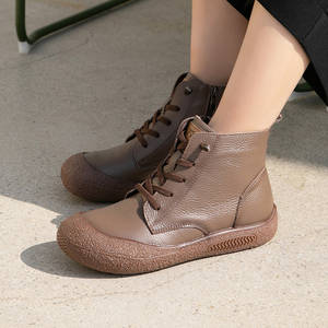 [JSHOE] Botines de Mujer de Piel Auténtica con Cordones, Forrados de Felpa, Tacón Bajo de 3 cm, Zapatos Cómodos de Invierno - Product Image 4