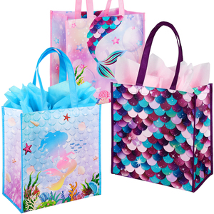 Bolsa de tela no tejida personalizada para recuerdos de fiesta de sirena, sellada térmicamente, a prueba de humedad, con asa rosa impresa en offset, fabricada en China para empresas. - Product Image 1