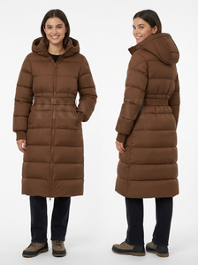 Veste matelassée en duvet d'oie de luxe mi-longue en gros, sur mesure, rembourrée, fermeture éclair bidirectionnelle, capuche, avec taille ajustable - Product Image 6