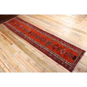 Turkish 2.6x11.7 ft Rug, Herki Vintage Rug, <b>Red</b> Camouflage <b>Wool</b> Rug - Product Image 4