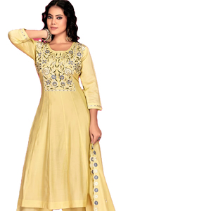 Reyon señoras largo Kurti intrincado corte trabajo bordado hecho a mano Chanderi seda estampado mangas pesado algodón forro indio - Product Image 1