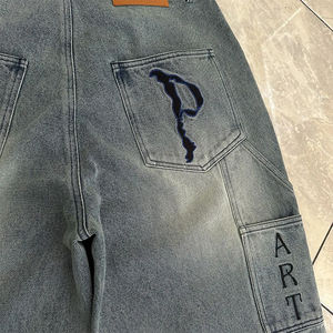 Dernier modèle de pantalon en jean avec strass Jeans baggy charpentier streetwear avec empiècements sur le genou Jeans en denim et diamants pour hommes avec pierres précieuses - Product Image 3
