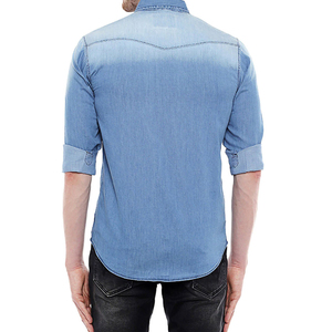 Camisa vaquera para hombre con detalles de doble puntada, Camisa vaquera de algodón azul para hombre, Camisa vaquera suave informal inteligente para hombre - Product Image 6