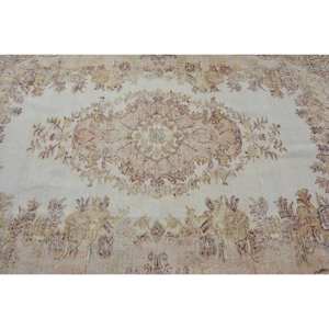 Vintage Turkish <b>Rug</b> <b>Large</b> Area 5.6 X 8.7 ft Classic Beige Brown Patchwork Pattern Wool Latex for Hallway <b>Bedroom</b> Bedside - Product Image 5