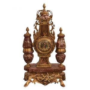 Antique brass and marble decorative <b>clock</b> with luxurious <b>vintage</b> design and ornate classic details for elegant home decor - Product Image 1