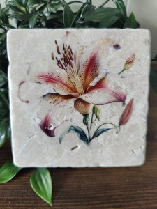 Lily Floral Marble Coasters Rustic Stone Drink Coasters Garden Decor - Product Image 2