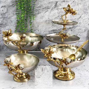 Design fantastique plaqué argent bol de service forme irrégulière en aluminium métal ustensiles de cuisine Table à manger décor ensemble de 2 avec plateau - Product Image 4