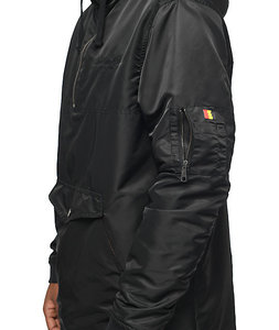 <b>Men's</b> <b>Black</b> Hooded Stand Waterproof Canvas <b>Windbreaker</b> Jacket Regular Casual Zipper Closure Eco-Friendly Quick Dry Front Logo - Product Image 3