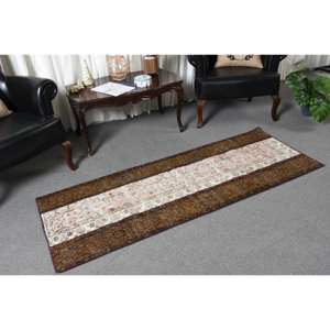 พรมขนแกะสีน้ำตาลเบจสีน้ำตาลคลาสสิกงานแฮนด์เมดพรม2.4x6.2ft แบบเย็บปะติดทรงสี่เหลี่ยมตุรกีสำหรับห้องนั่งเล่นพรมยางรองข้างเตียง - Product Image 5