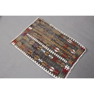 Vintage Rug, 1,9x2,7 ft Small Rug, <b>Brown</b> Red Kilim <b>Wool</b> Rug - Product Image 2