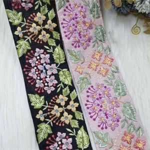 Cinta de satén personalizada Organza Ecológico Personalizado Color Floral Bordado 2 "Ancho Diseño étnico Uso de prendas de vestir - Product Image 2