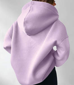 Sudaderas con Capucha de Punto Sólido Casuales de Invierno para Mujer con Cuello con Cremallera y Logotipo Frontal - 100% Algodón Estilo Deportivo - Product Image 5