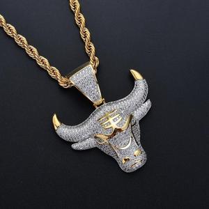 Bull Demon King จี้เพชรแท้,เครื่องประดับทองคำแท้จี้สำหรับสามีของคุณพร้อมสายคล้อง