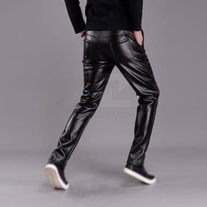 Custom Made <b>Men's</b> <b>Leather</b> <b>Pants</b>-Dark Mid Waist Lightweight Casual Style with Customized Logo and Design - Product Image 3