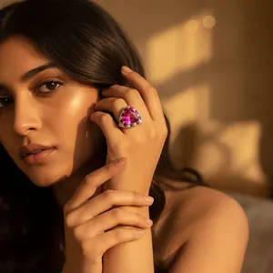 Bague en rubis trillion en pierre naturelle tendance et élégante plaquée or rose pour femmes - Product Image 1