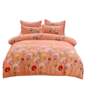 Custom color reversible Bedding set 2024 Factory Supplier Microfiber Duvet cover set Printed Flat Bed Sheets for bedroom