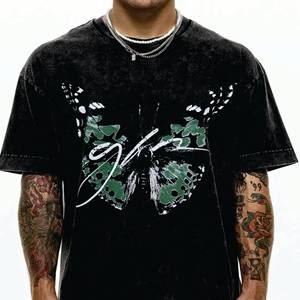 Venta al por mayor de impresión personalizada de los hombres Hip Hop Fitness camiseta Vintage de gran tamaño de hombro caído de punto de diseño de talla grande 100% algodón - Product Image 4