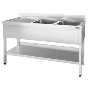 Fregadero Comercial de Acero Inoxidable PREMIUM - 1600x600mm - con Doble Cubeta a la Derecha - con Estante Inferior - Product Image 4