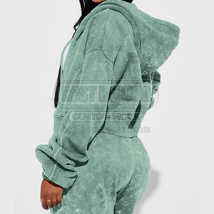 Customized Contrast New Style Ladies Pullover Acid Wash Tracksuits Custom <b>Stand</b> Collar Cotton Acid Wash Tracksuits - Product Image 3