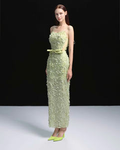 3D Floral Bodycon Gown Long Pastel Green Evening <b>Dress</b> Figure Hugging to Flatter <b>Seductive</b> Curves Made in Vietnam - Product Image 4
