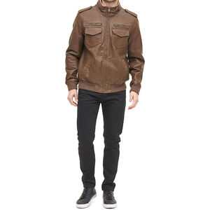 Custom Men's Sheep Skin Leather <b>Canvas</b> <b>Jacket</b> High Quality Stand Collar Waterproof Reversible Winter - Product Image 2