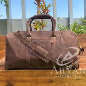 Bolsa de lona de cuero rústico para hombre, bolsas de lona de noche de cuero de vaca Vintage, bolsa de transporte clásica, equipaje de mano - Product Image 1