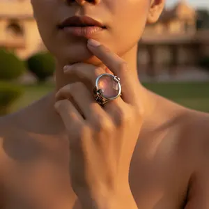 Rose <b>Quartz</b> <b>Ring</b> for Women 925 Silver with Natural Gemstones Trendy Inlay Design Rose Gold Rhodium 18K Plating Gemstone Jewelry - Product Image 2