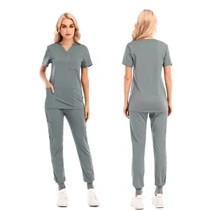 Unisex Denim Long Sleeve <b>Nurse</b> <b>Scrub</b> Suit Stretchy Breathable Hospital Uniforms Set Comfortable Medical <b>Scrubs</b> Customized Color - Product Image 3