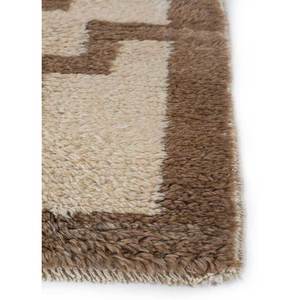พรมขนสัตว์ถักมือสีเบจและสีน้ำตาล ลายเรขาคณิตและนามธรรม สไตล์โบโฮ สำหรับบ้าน ห้องโถง ห้องนั่งเล่น รูปทรงสี่เหลี่ยมผืนผ้า รุ่น Pae-134 - Product Image 4