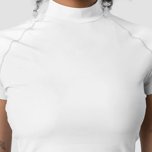 Camisetas recortadas transpirables de verano para mujer con mangas raglán, Tops cortos de contraste con decoración de botones y logotipo personalizado - Product Image 3