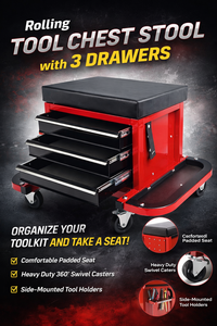 OEM <b>Portable</b> Tool Chest <b>Stool</b> 3 Drawers with Wheels, Tool Tray & 360° Swivel Casters Garage Workshop Storage Seat GAPGAR024 - Product Image 2