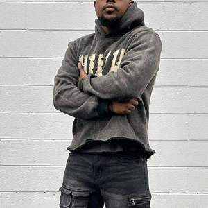 Sudaderas con capucha para hombre con diseño de bordado desgastado inverso/sudaderas con parche de sonrisa - Product Image 5