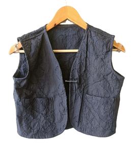 Chaleco corto de algodón sin mangas acolchado Vintage para mujer, prendas de vestir exteriores de retazos con bolsillos, temporada de primavera personalizable - Product Image 1