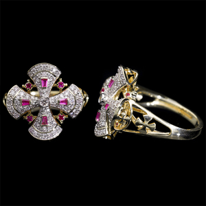 แหวนทองคำขาว14K ประดับเพชรธรรมชาติและไพลินสีฟ้าสไตล์วินเทจดีไซน์แบบคลัสเตอร์และหนามเตย - Product Image 6