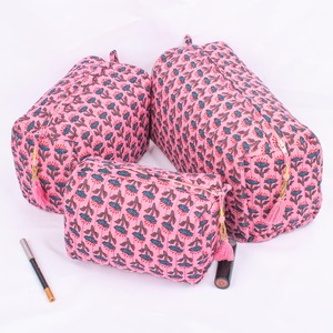 Ensemble de 3 blocs de coton imprimé pour étuis sac de rangement de maquillage de style vintage durable et écologique-livraison gratuite - Product Image 1