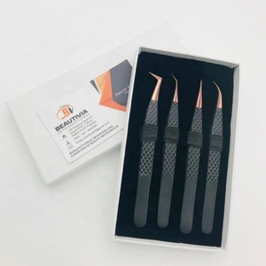 Emballage personnalisé professionnel étiquette privée pince à épiler d'extension de cils poignée en diamant noir or Rose pointe pointue en acier inoxydable - Product Image 3
