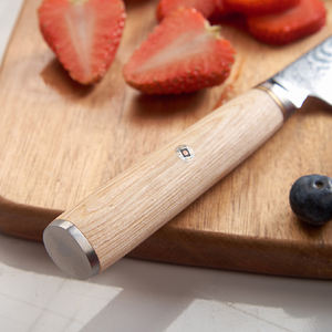 Venta al por mayor personalizado de alta calidad OEM ODM servicio de acero de Damasco Natural fruta cuchillo de Chef de cocina con mango de madera Pakka - Product Image 5