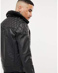Mens Biker Leather <b>Jacket</b> Quilted Style Motorcycle Cafe <b>Racer</b> Bikers Real Genuine Leather Removeable Shearling Fur Collar <b>Jacket</b> - Product Image 6