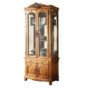 Romantic and Luxurious Handmade Teak High Side Cabinet <b>Storage</b> with <b>4</b> Doors and 2 <b>Drawers</b> with Grapes Carving for Living Room - Product Image 1