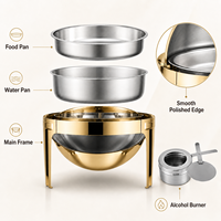 Chauffe-plat rond en or de luxe 6L en acier inoxydable pour buffet à couvercle roulant pour l'approvisionnement en restauration de restaurant d'hôtel